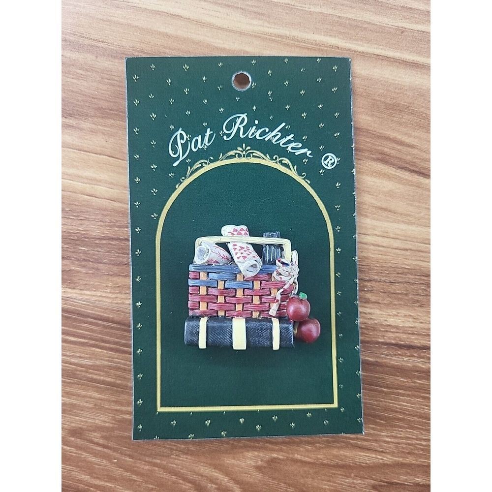 New Pat Richter Lapel Pin Brooch Picnic Basket Teacher Julie's World Book Apples